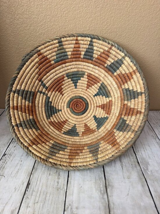 Other - Vintage Southwestern Style Hand Woven Coiled Harvest Basket 14” Boho Cottagecore